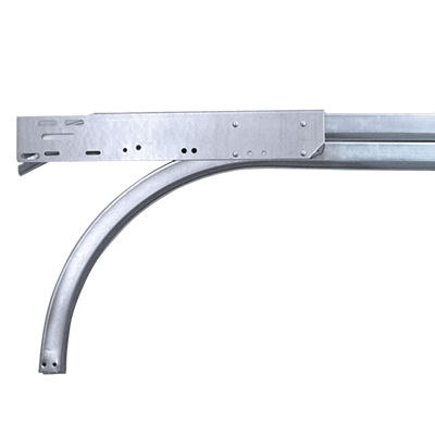 Curved horizontal garage door track section