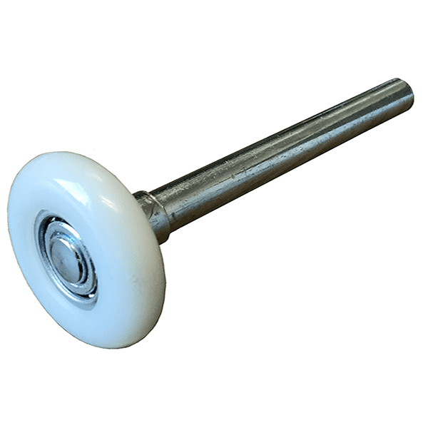 White nylon garage door roller with steel stem